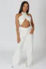 Cross Front Halter Wide Leg Jumpsuit White sold by Public Desire