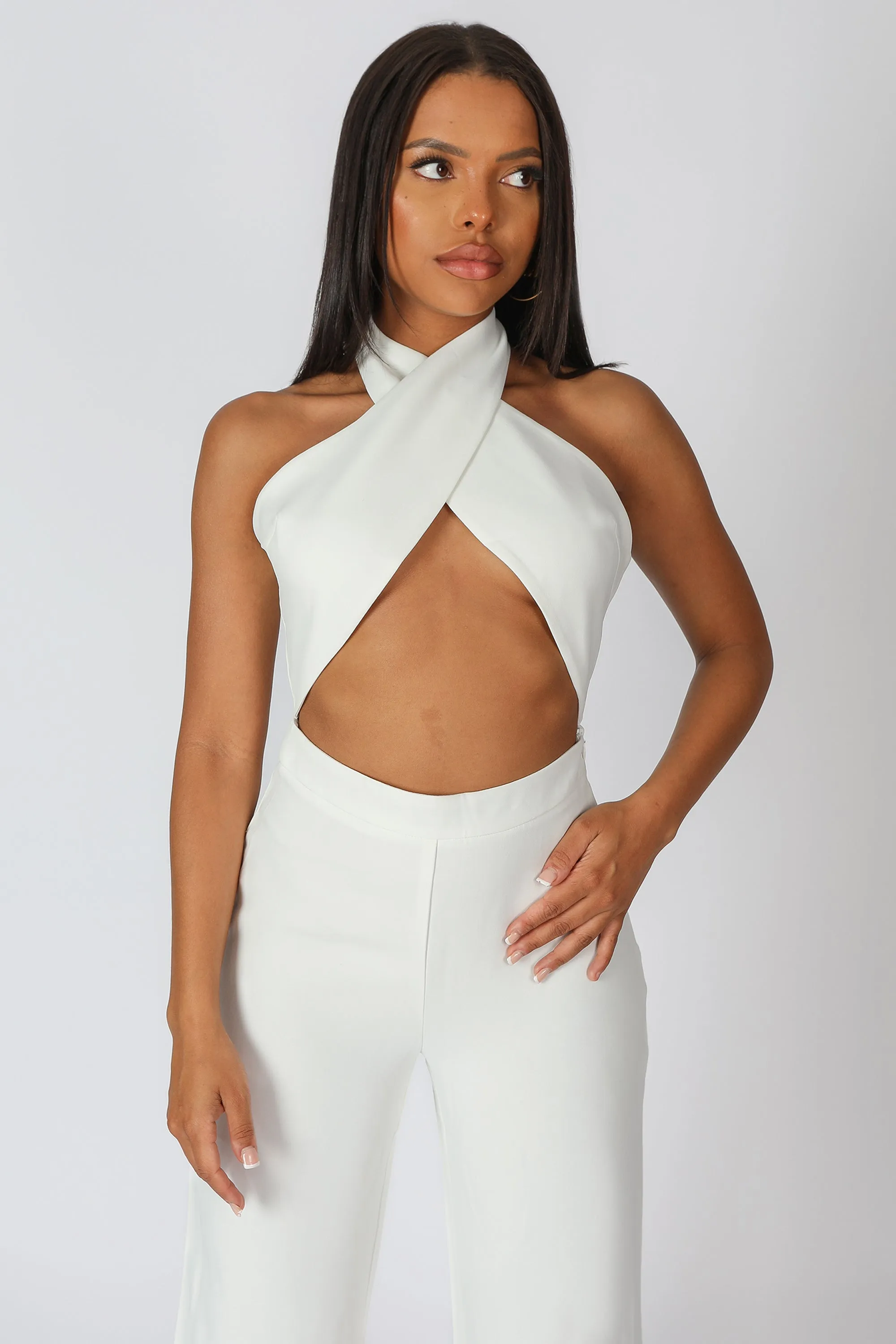 Cross Front Halter Wide Leg Jumpsuit White sold by Public Desire product image thumbnail 2