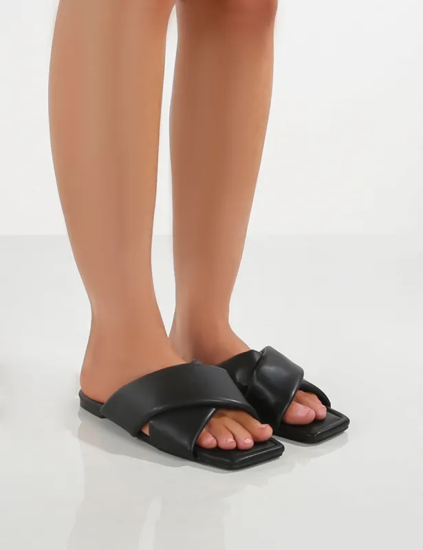 Tropicana Black PU Cross Over Slider Sandals sold by Public Desire