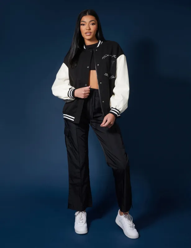 Oversized Varsity Jacket Black sold by Public Desire