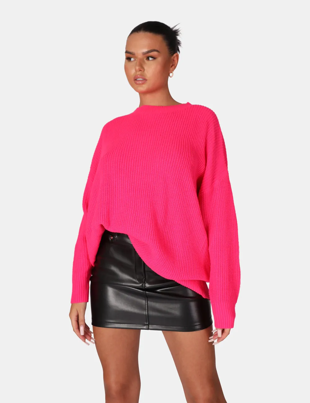 Oversized Knitted Crew Neck Jumper Pink sold by Public Desire