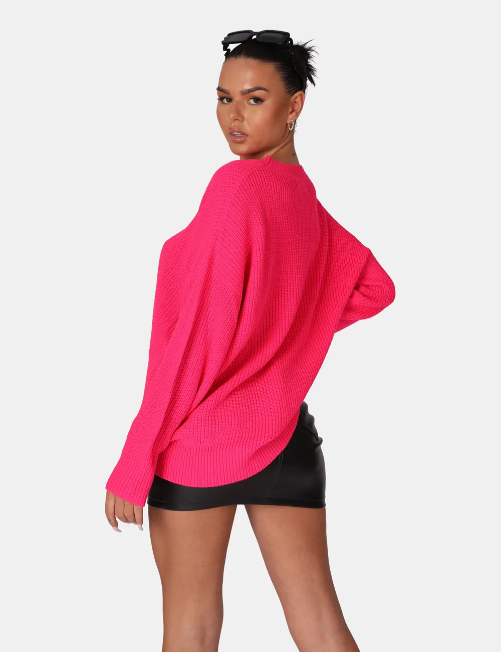 Oversized Knitted Crew Neck Jumper Pink sold by Public Desire product image thumbnail 3