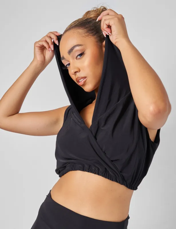Sleeveless Wrap Front Top With Hood Black sold by Public Desire