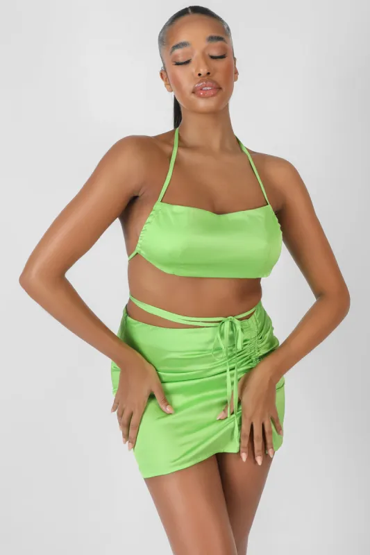 Satin Ruched Side Bralet Green sold by Public Desire