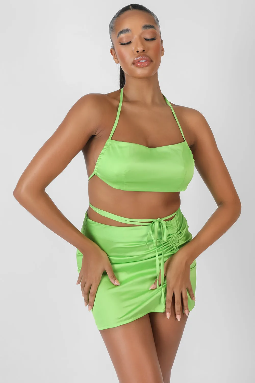 Satin Ruched Side Bralet Green sold by Public Desire