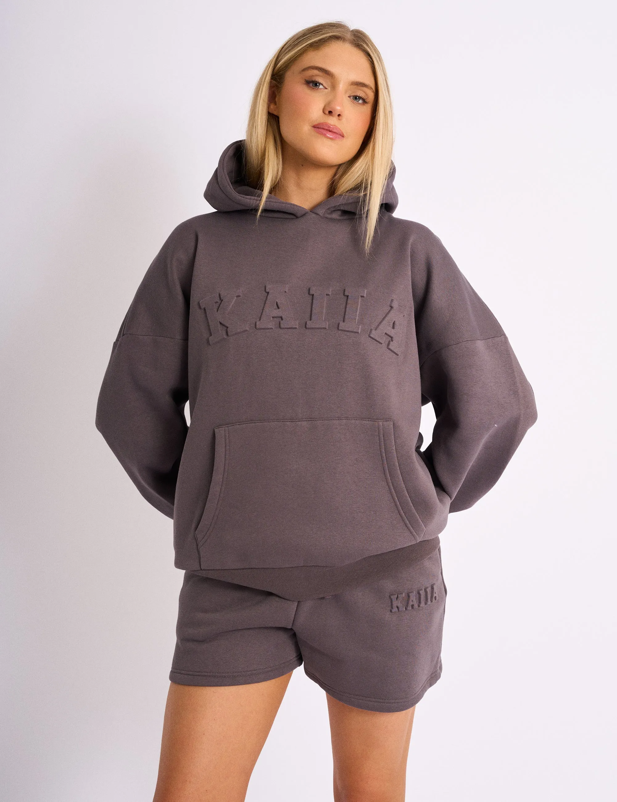 Kaiia Embossed Logo Oversized Hoodie Dark Grey sold by Public Desire