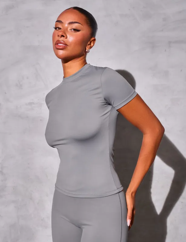 Kaiia Sculpt Short Sleeve Fitted T-shirt Slate Grey made by Public Desire