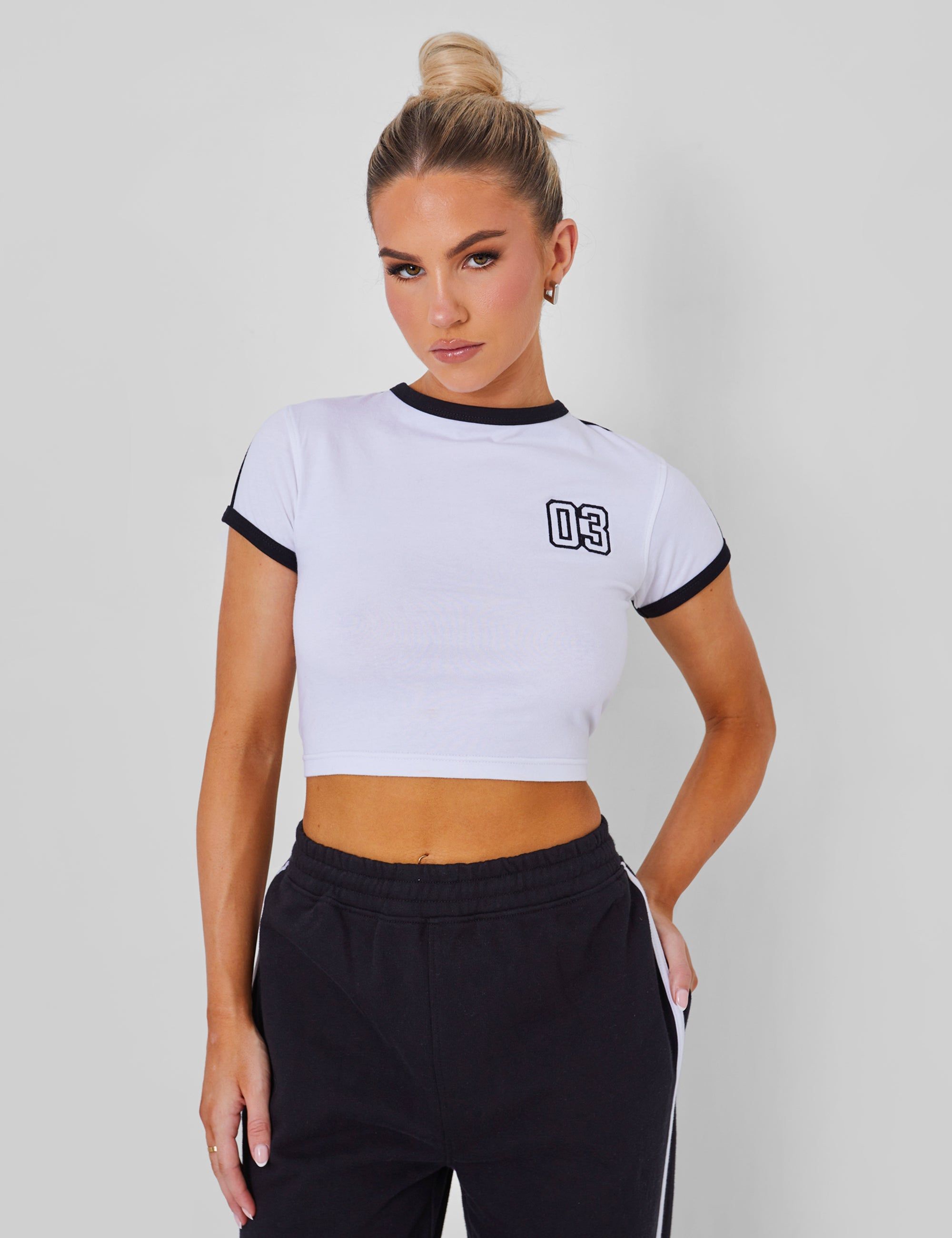 Kaiia Sporty Baby Tee with Contrast Binding in Black and White sold by Public Desire
