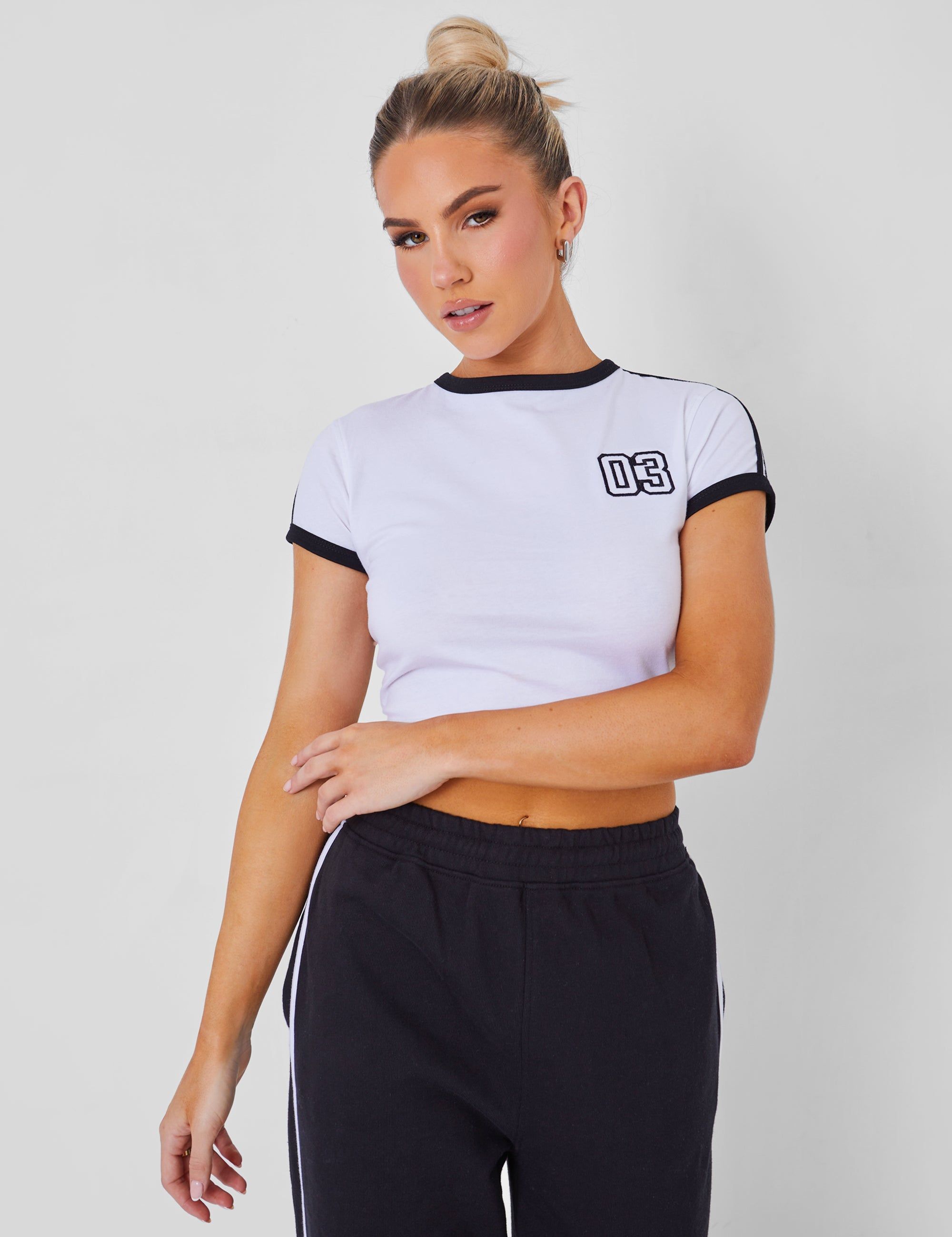 Kaiia Sporty Baby Tee with Contrast Binding in Black and White sold by Public Desire product image thumbnail 3