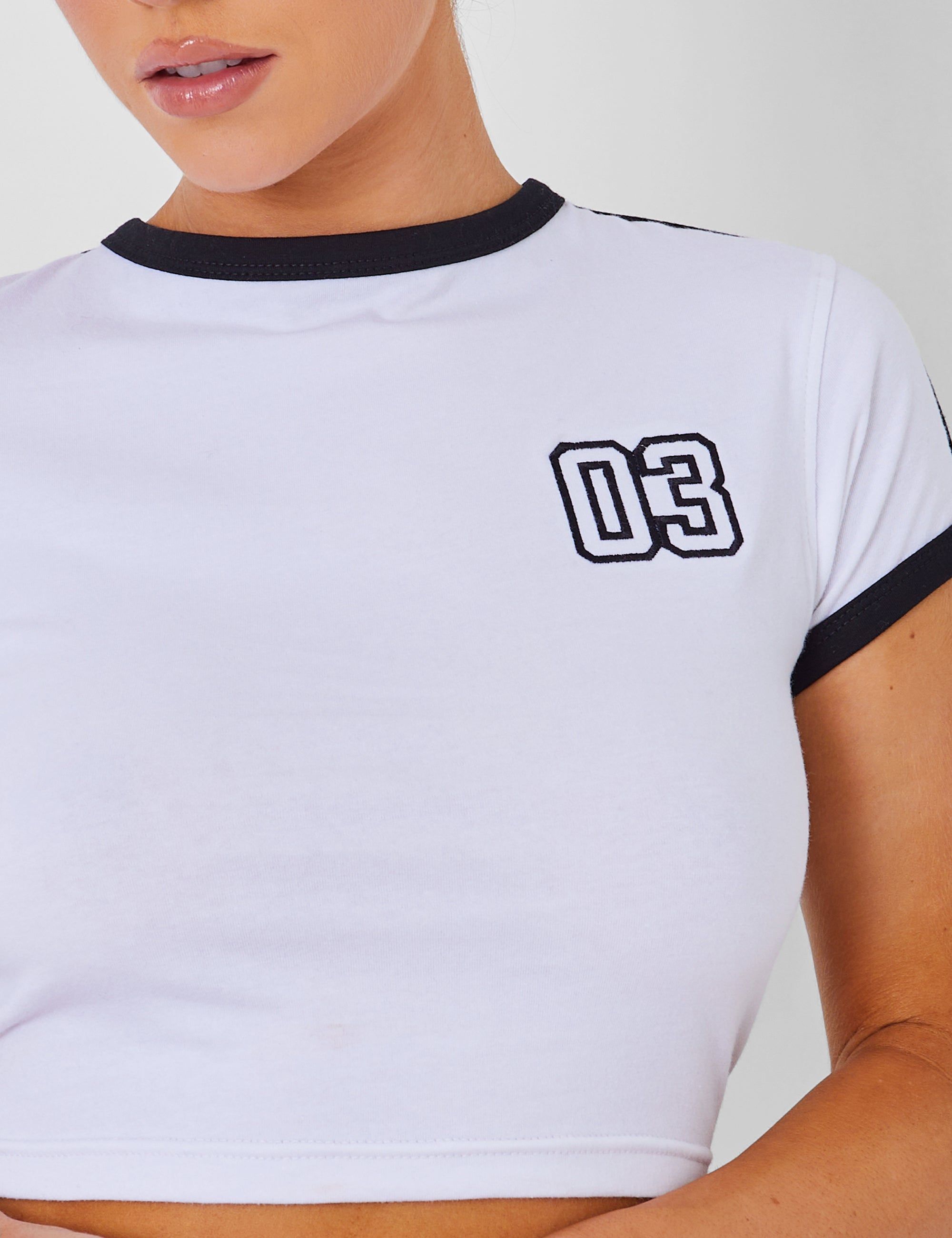 Kaiia Sporty Baby Tee with Contrast Binding in Black and White sold by Public Desire product image thumbnail 4