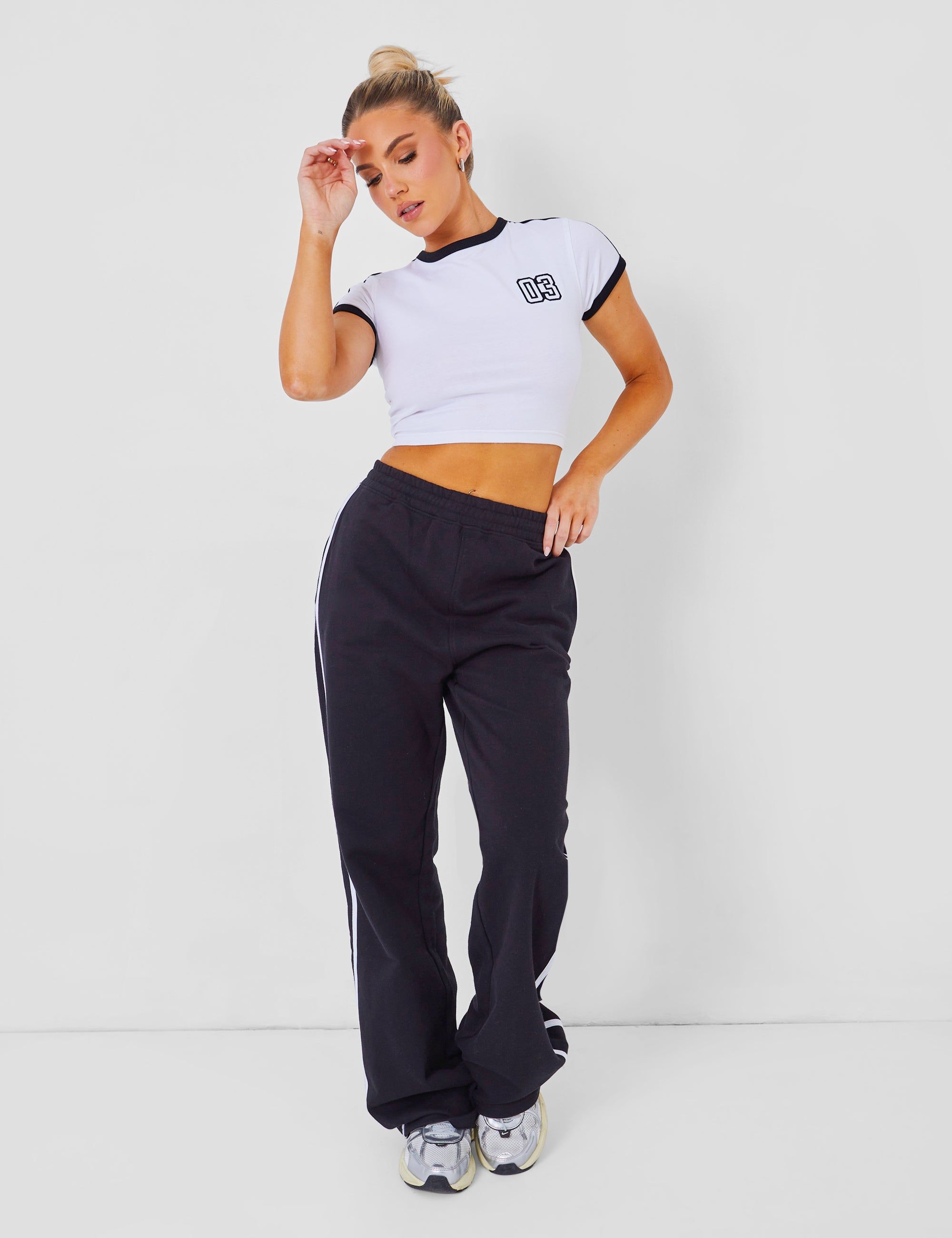 Kaiia Sporty Baby Tee with Contrast Binding in Black and White sold by Public Desire product image thumbnail 2