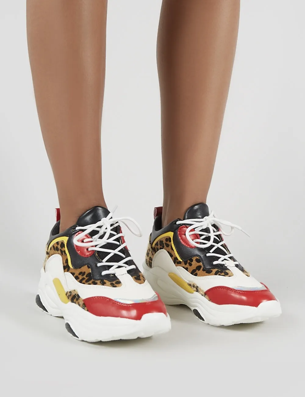 Pounce Chunky Trainers in Colourblock and Leopard Print sold by Public Desire