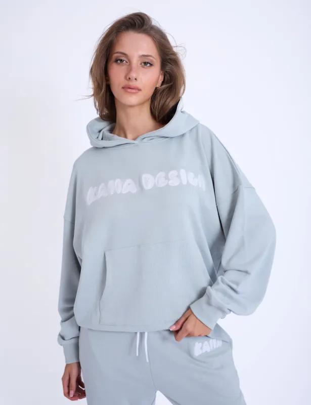 Kaiia Design Embroidered Bubble Logo Oversized Hoodie Foam Blue sold by Public Desire