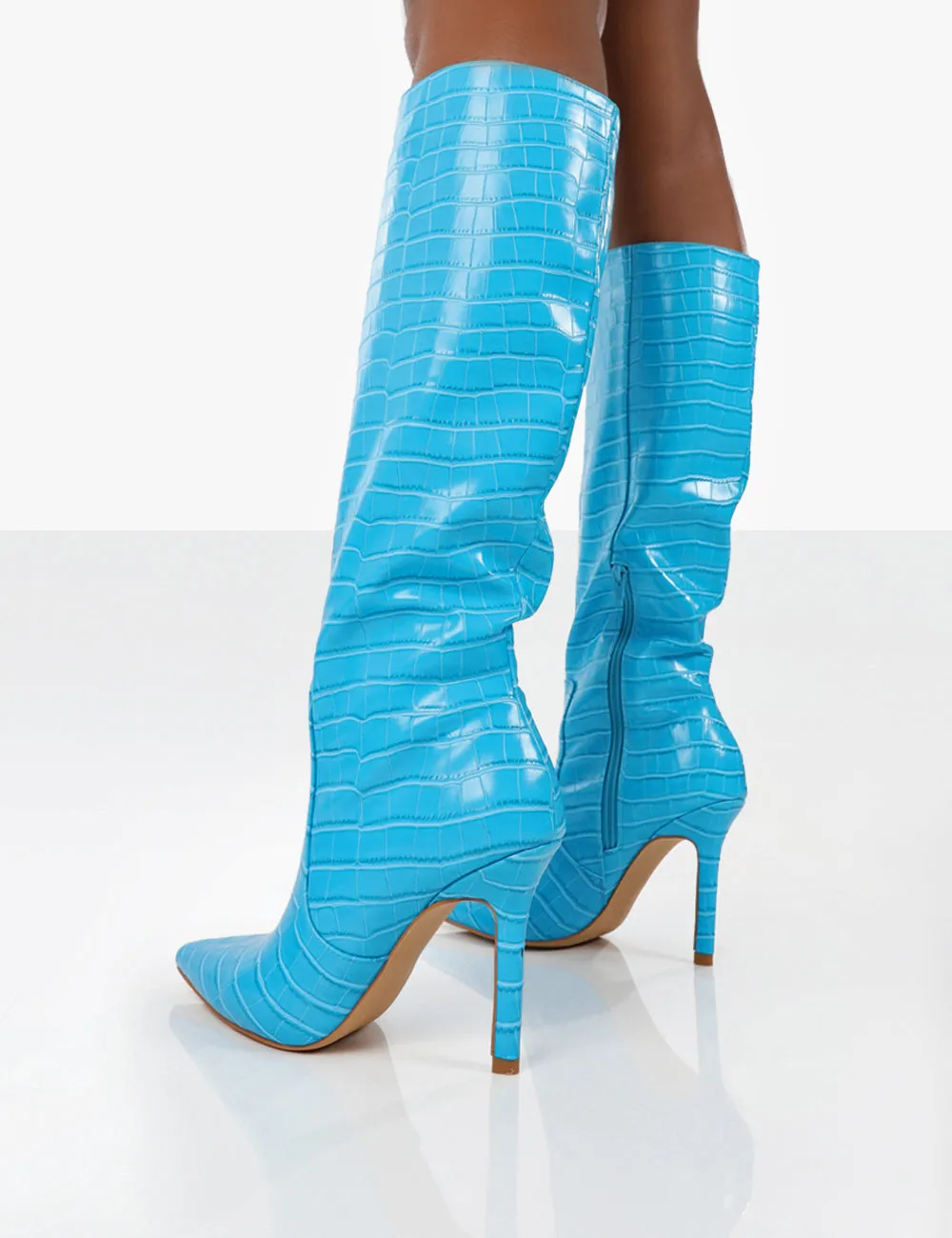 Kenza X Public Desire Rosalie Blue Croc Heeled Knee High Boots sold by Public Desire product image thumbnail 3