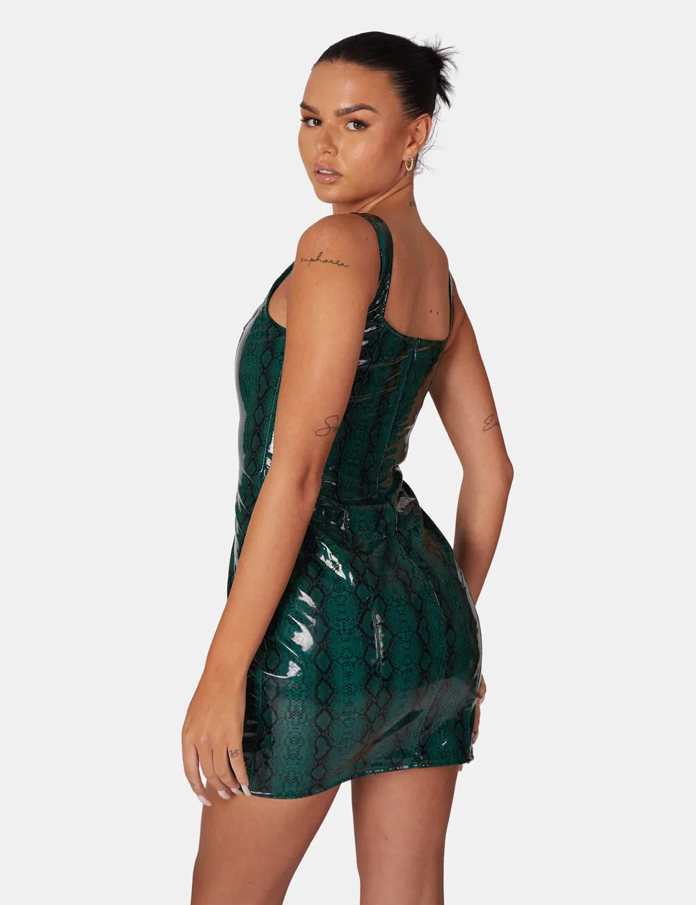 SNAKE PU CORSET MINI DRESS GREEN sold by Public Desire product image thumbnail 2