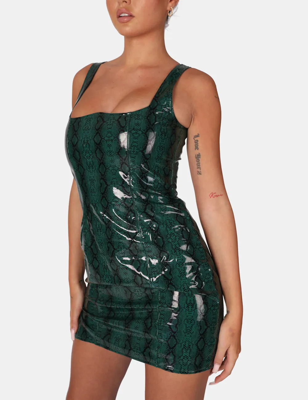 SNAKE PU CORSET MINI DRESS GREEN sold by Public Desire product image thumbnail 4