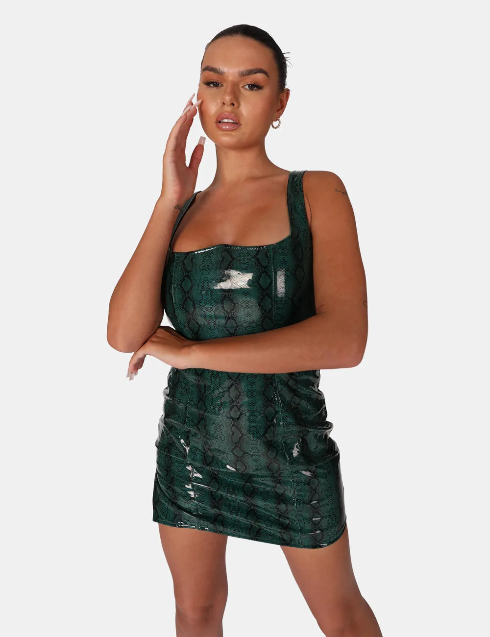 SNAKE PU CORSET MINI DRESS GREEN sold by Public Desire product image thumbnail 3