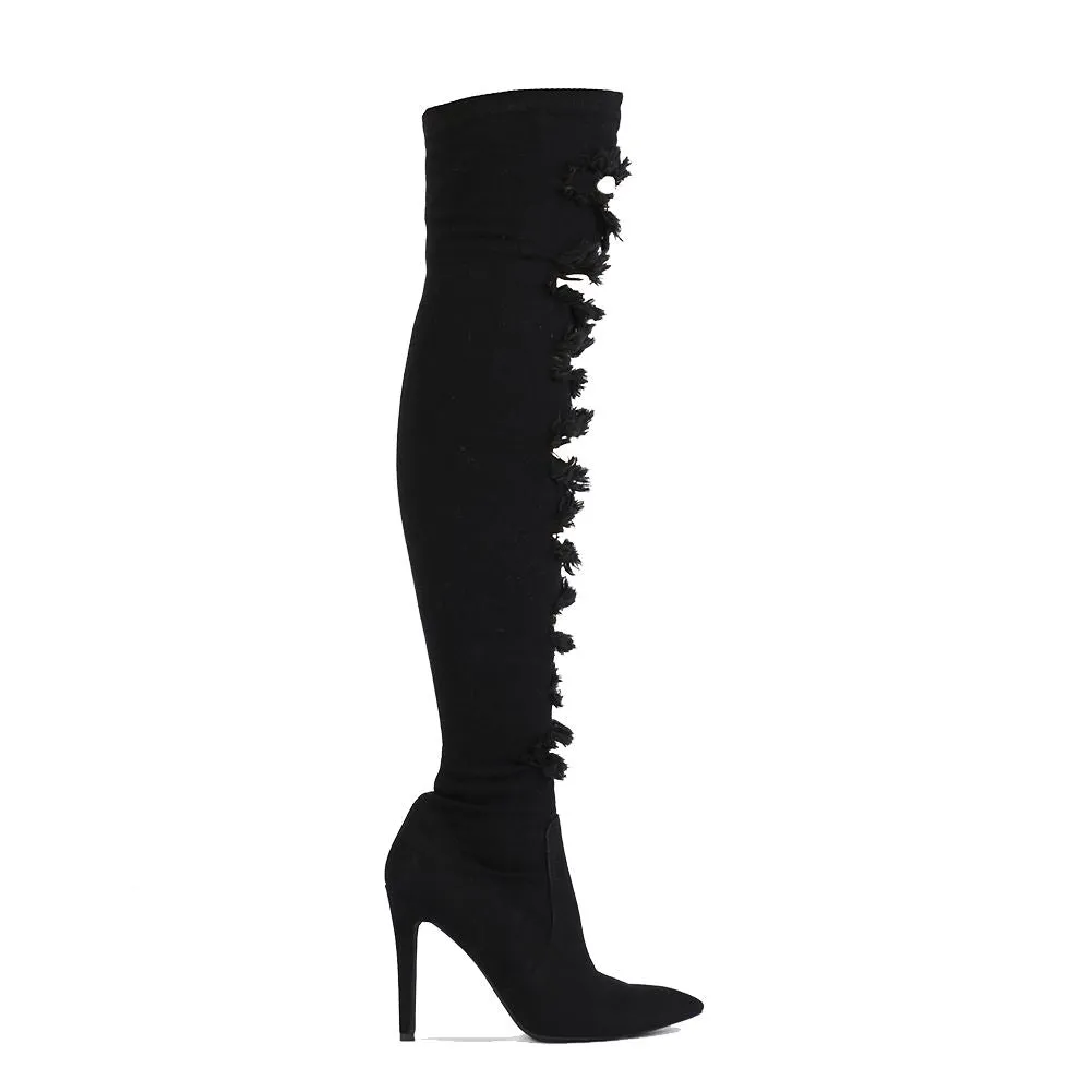 Ari Raw Ripped Denim Over The Knee Boots in Black sold by Public Desire product image thumbnail 3