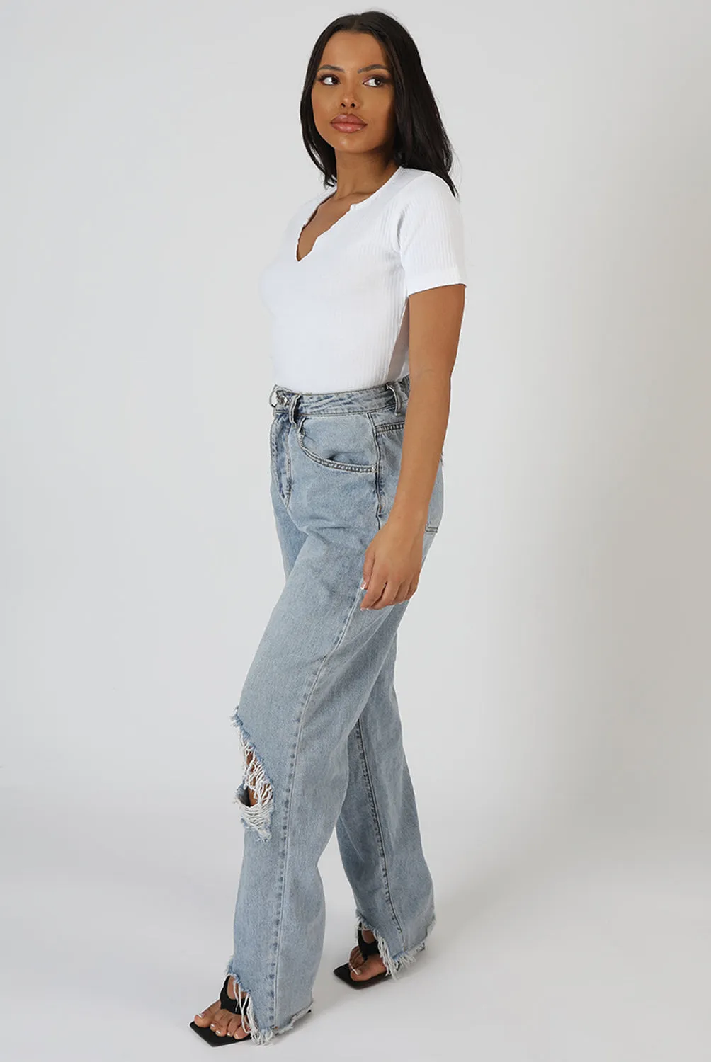 Knotch Front Short Sleeve Ribbed Bodysuit White sold by Public Desire product image thumbnail 2