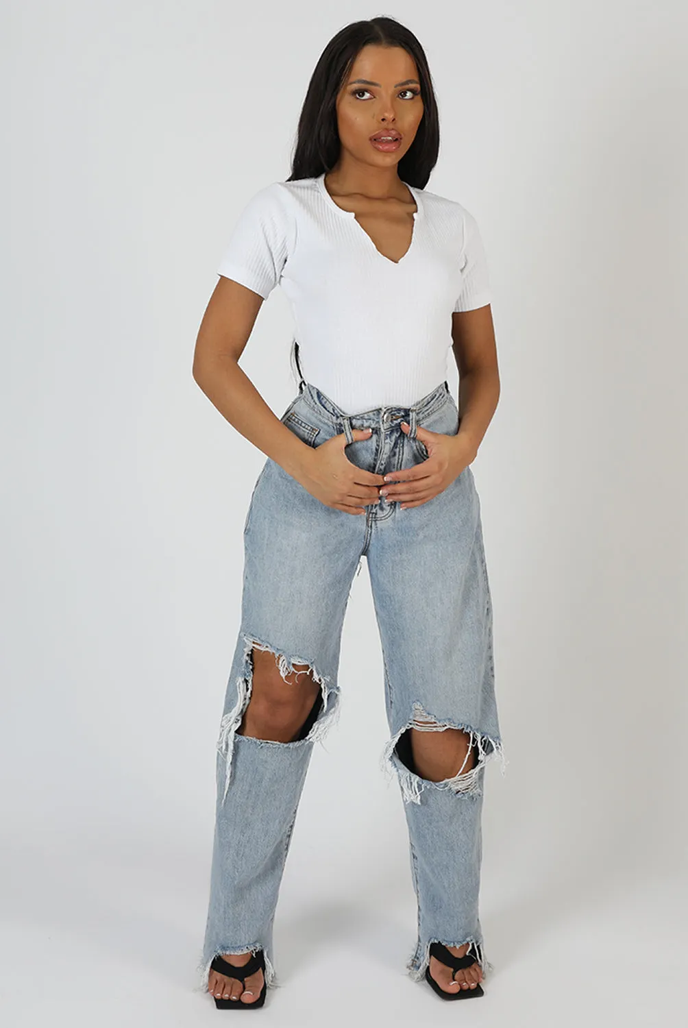 Knotch Front Short Sleeve Ribbed Bodysuit White sold by Public Desire