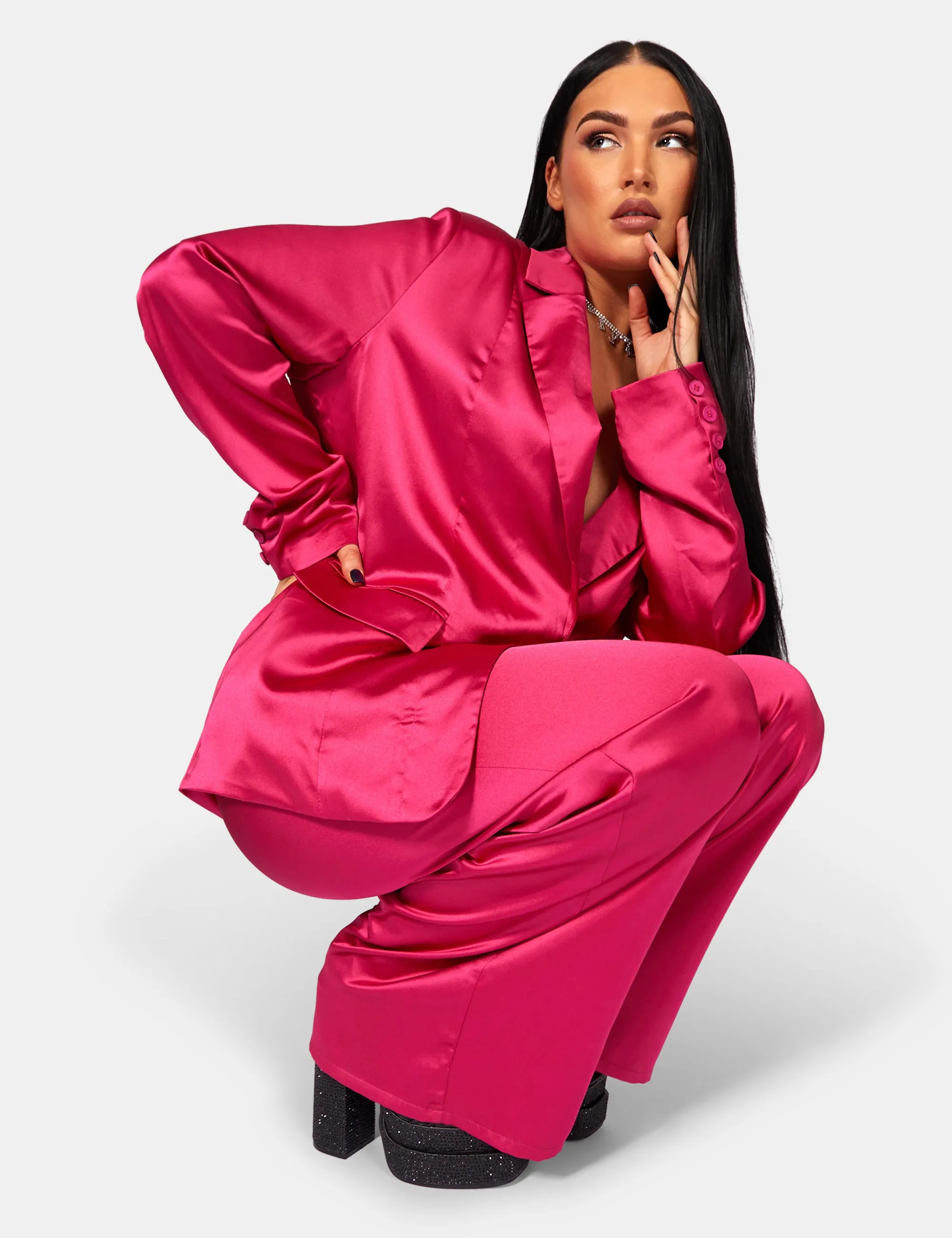 Satin Dad Blazer Pink sold by Public Desire