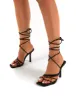 Haute Black Square Toe Strappy Lace Up Heels sold by Public Desire