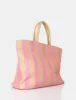 The Nikki Pink Stripe Canvas Top Handle Tote Bag sold by Public Desire