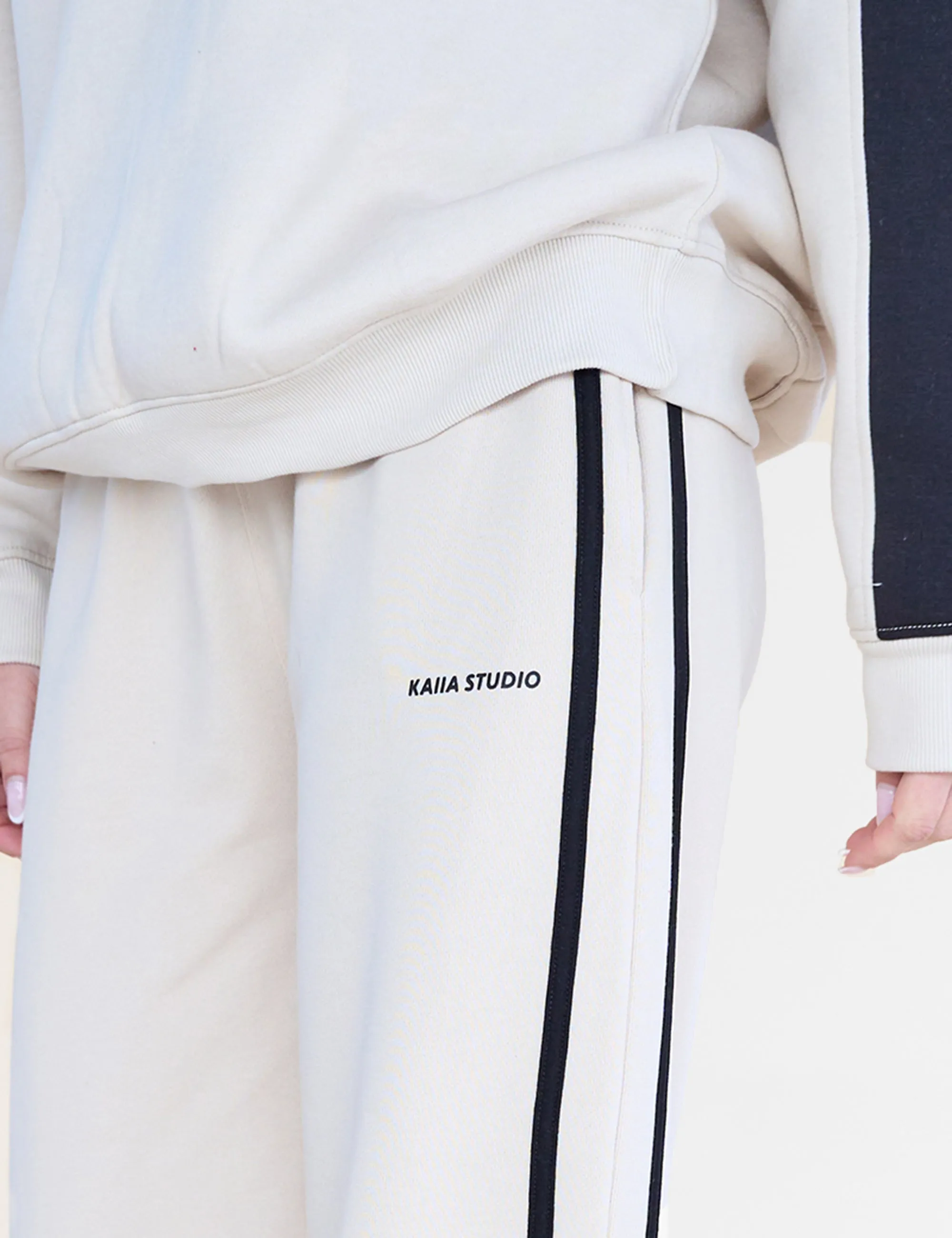 Kaiia Studio Contrast Panel Wide Leg Sweat Pants Stone & Black sold by Public Desire product image thumbnail 2