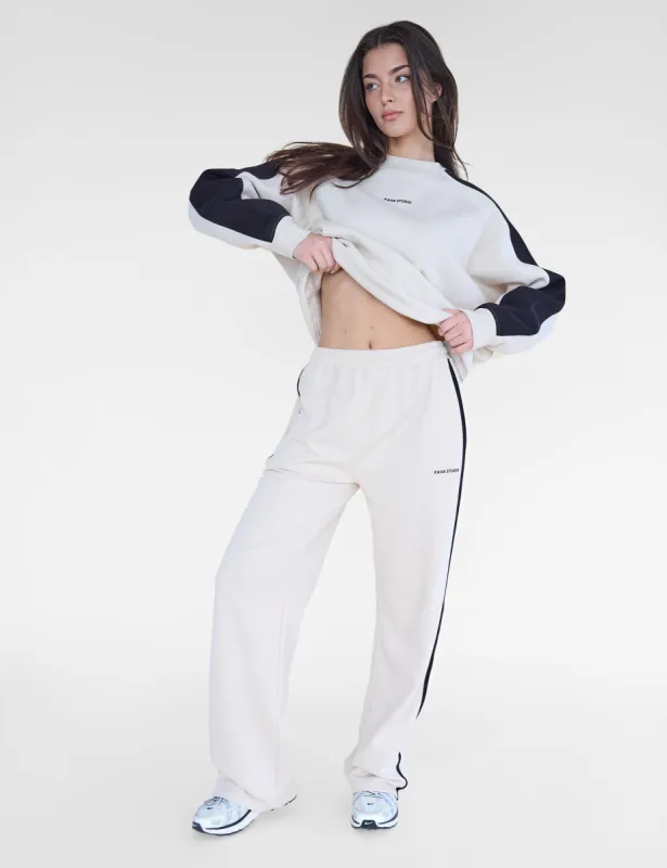 Kaiia Studio Contrast Panel Wide Leg Sweat Pants Stone & Black sold by Public Desire