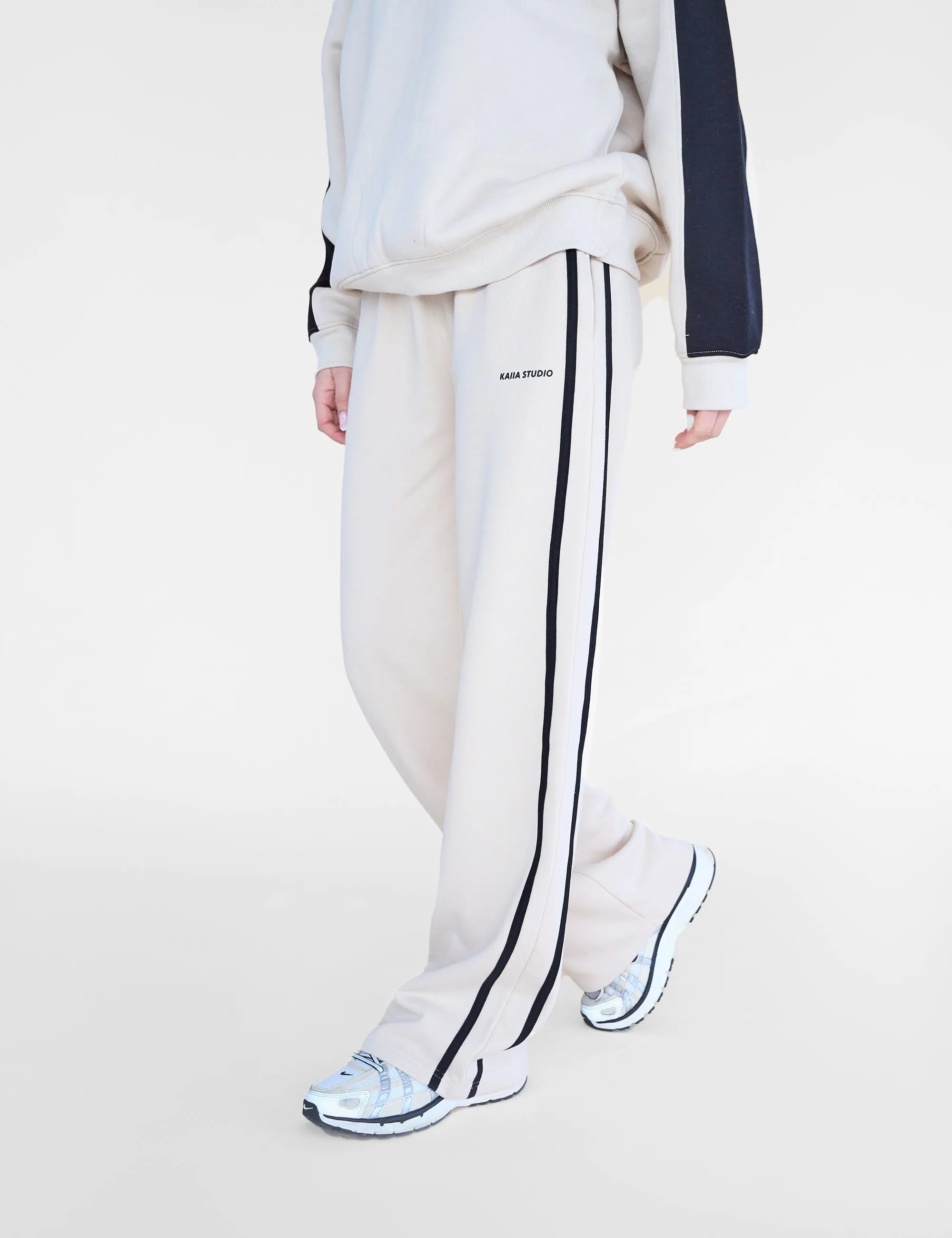 Kaiia Studio Contrast Panel Wide Leg Sweat Pants Stone & Black sold by Public Desire product image thumbnail 3