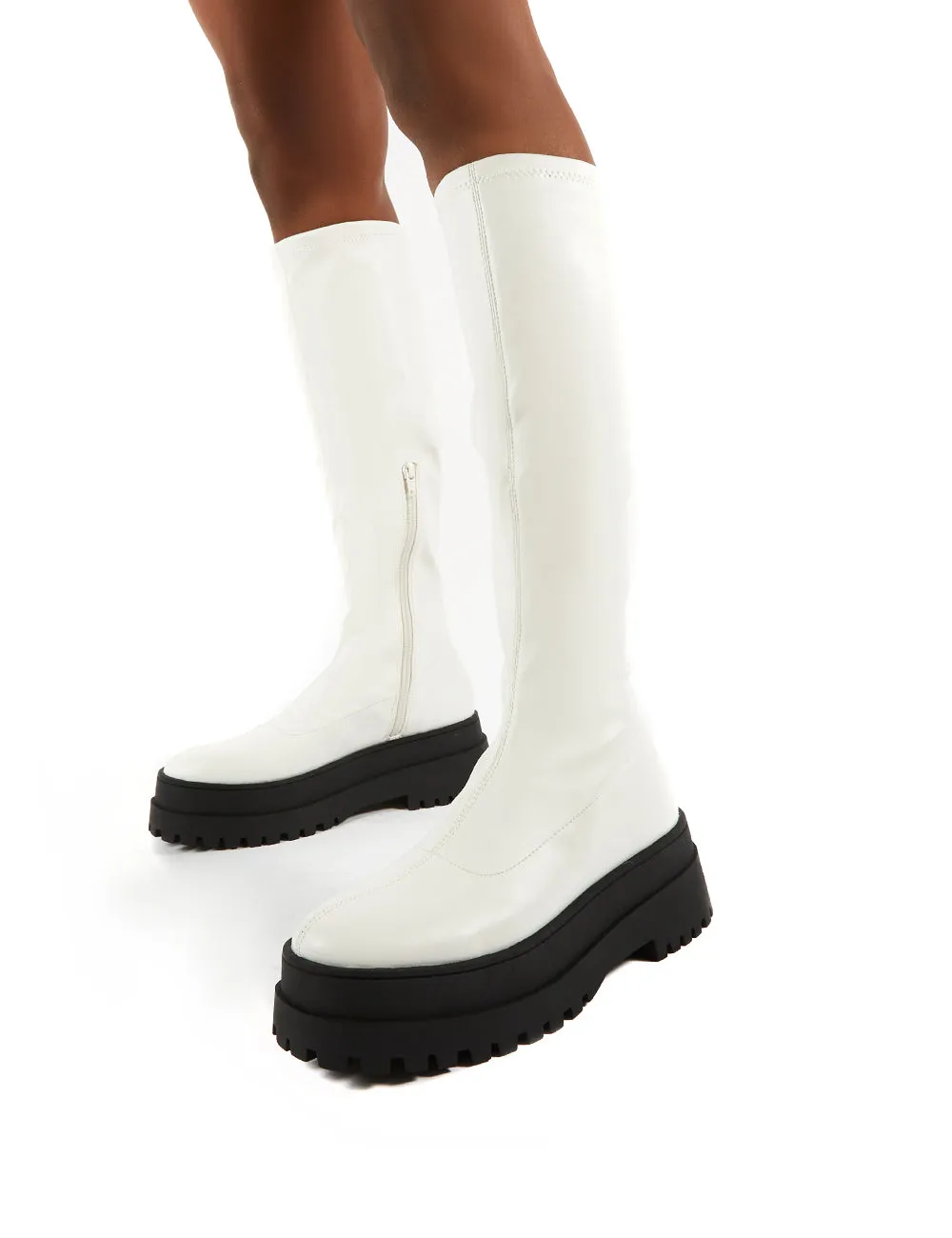 Haunt White PU Knee High Chunky Sole Boots sold by Public Desire product image thumbnail 4