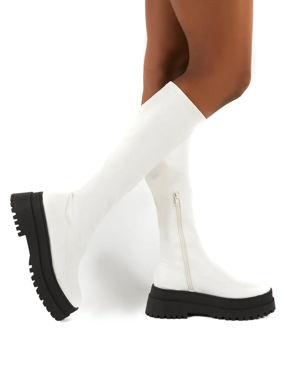 Haunt White PU Knee High Chunky Sole Boots sold by Public Desire product image thumbnail 3