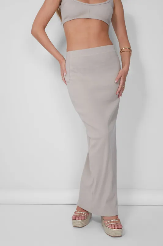 Ribbed Maxi Skirt Stone sold by Public Desire