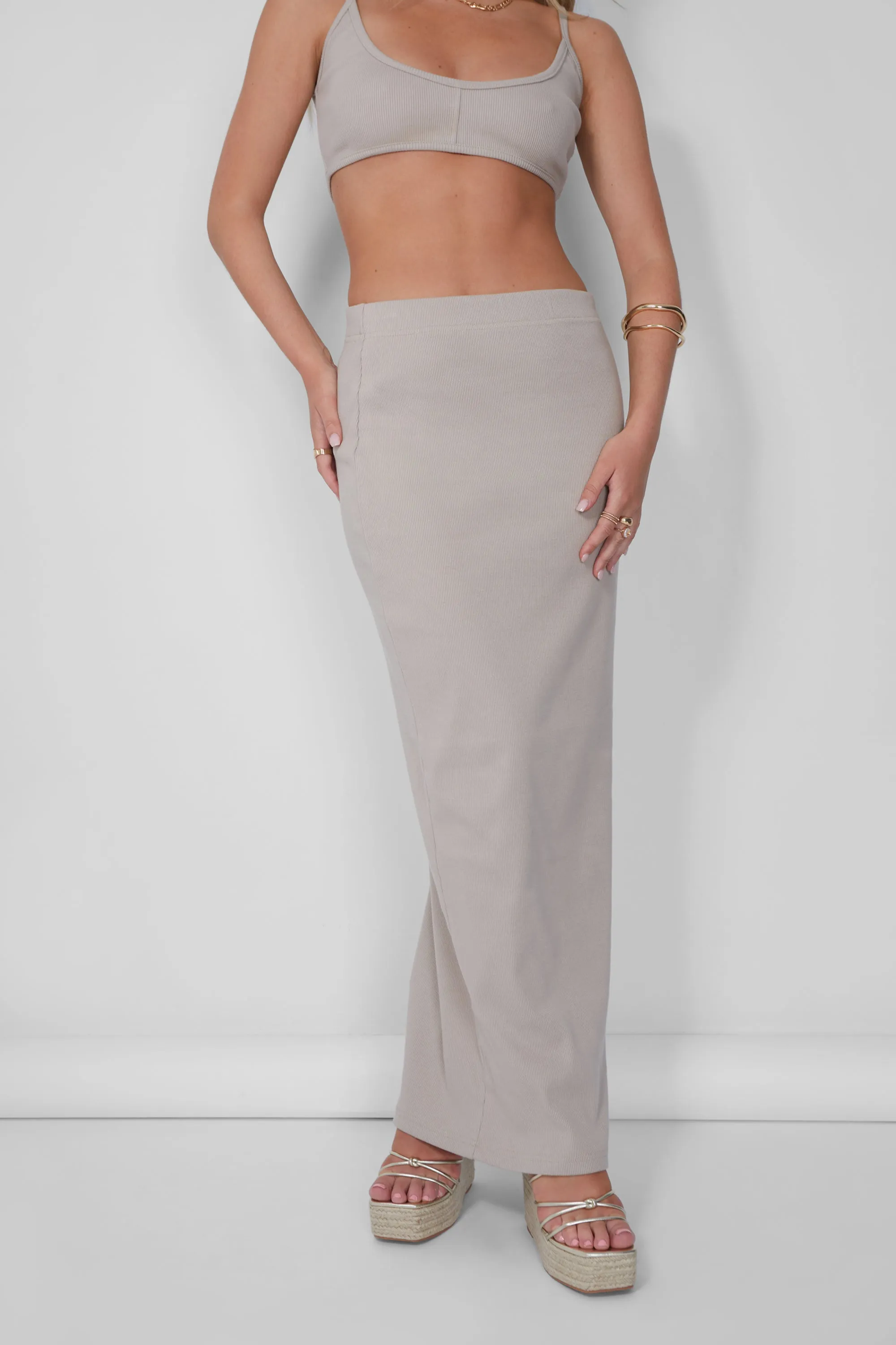 Ribbed Maxi Skirt Stone sold by Public Desire product image thumbnail 2