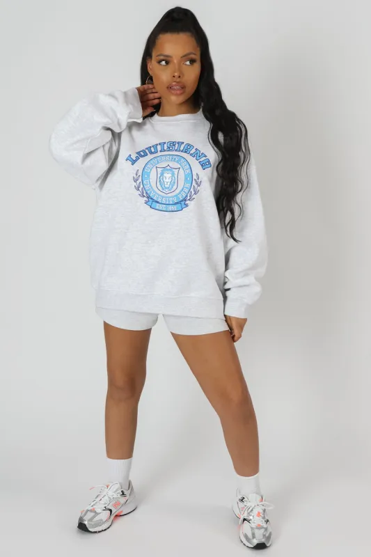 Louisiana Embroidered Sweatshirt Oatmeal Marl made by Public Desire
