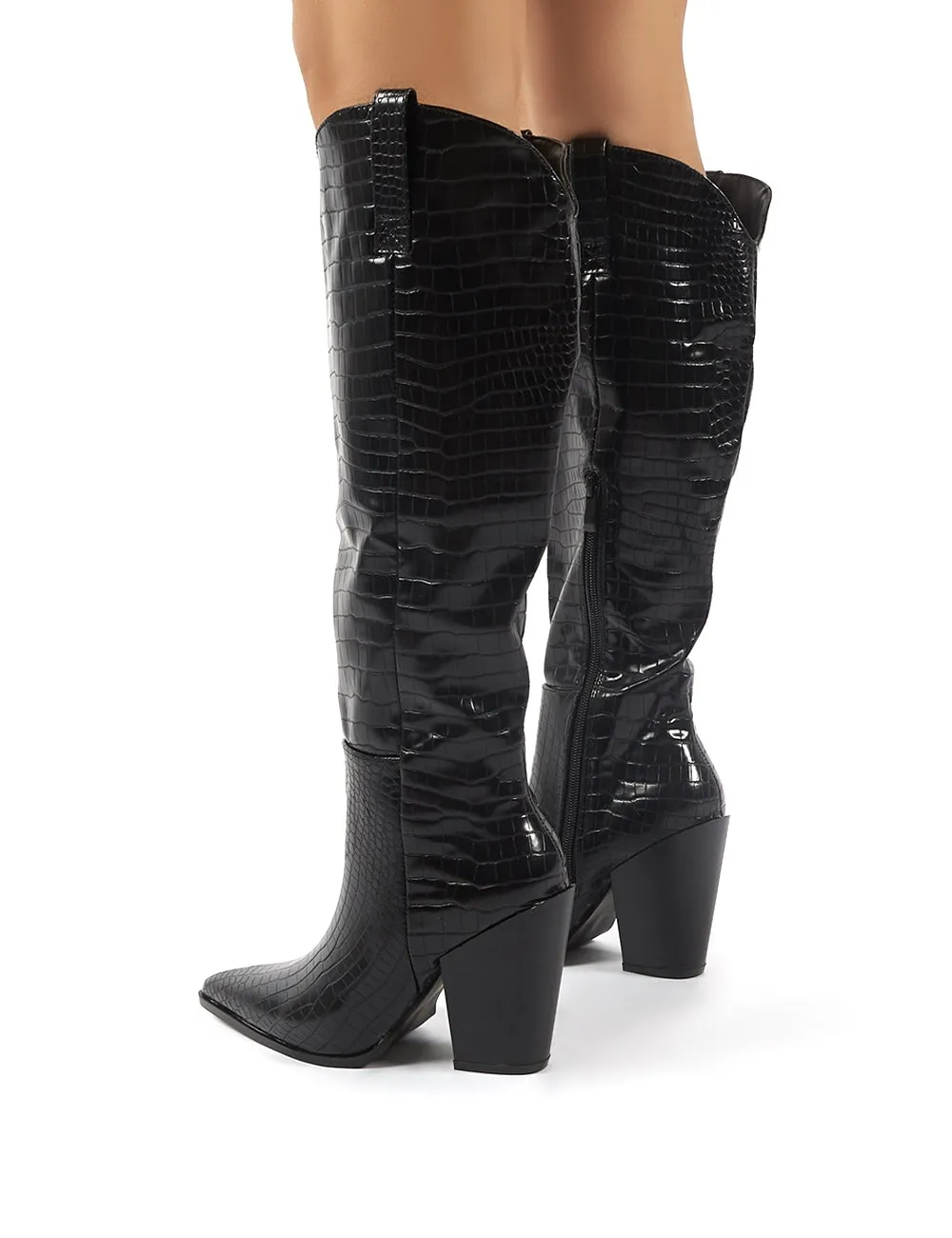 Grenade Black Croc Western Heeled Knee High Boots sold by Public Desire product image thumbnail 3