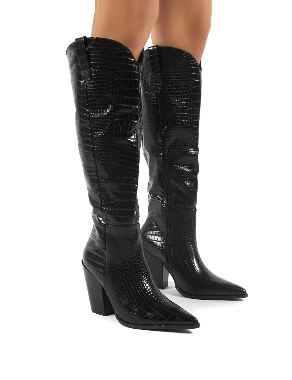 Grenade Black Croc Western Heeled Knee High Boots sold by Public Desire product image thumbnail 4