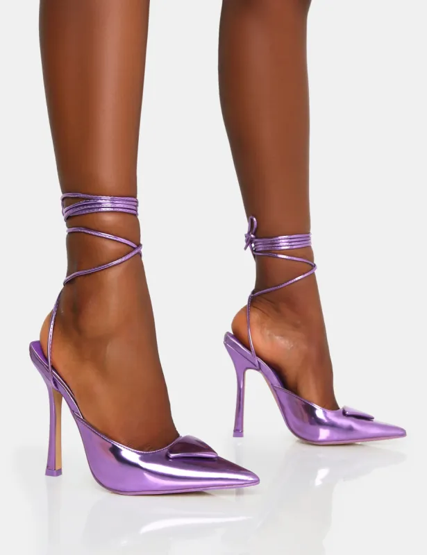Vada Purple Mirror Slingback Lace Up Pointed Court Stiletto Heels sold by Public Desire