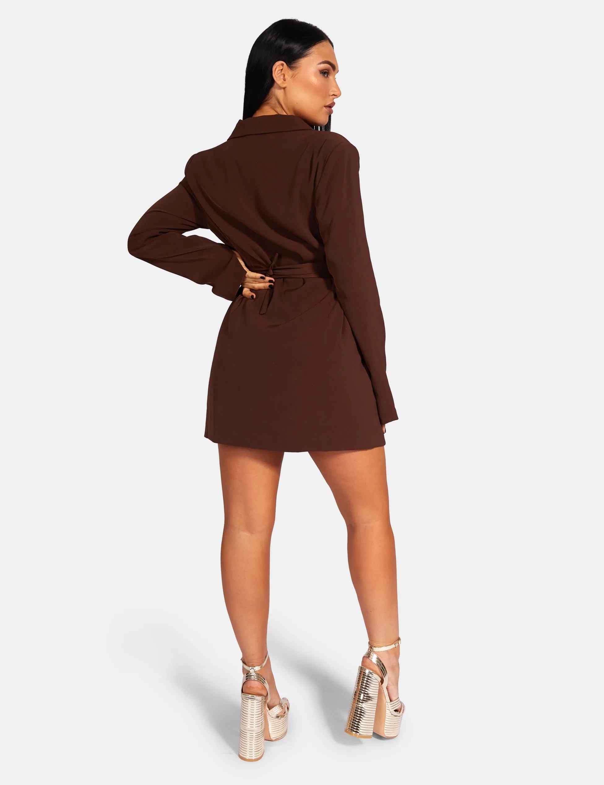 Wrap Belt Blazer Dress Chocolate sold by Public Desire product image thumbnail 4