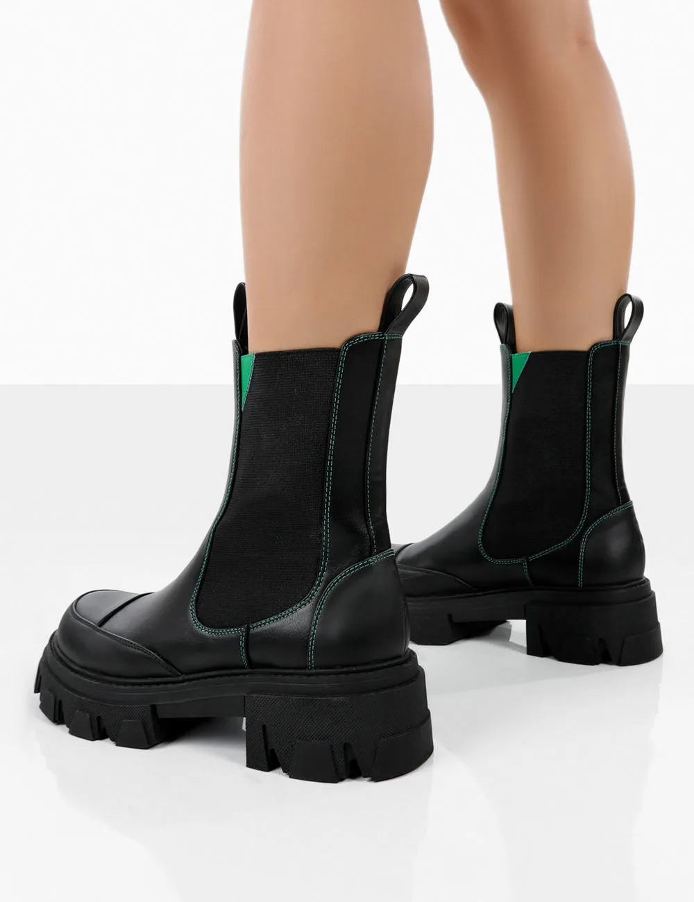 Kenza x Public Desire Fierce Black Chunky Sole Green Upper Chelsea Boots sold by Public Desire product image thumbnail 2