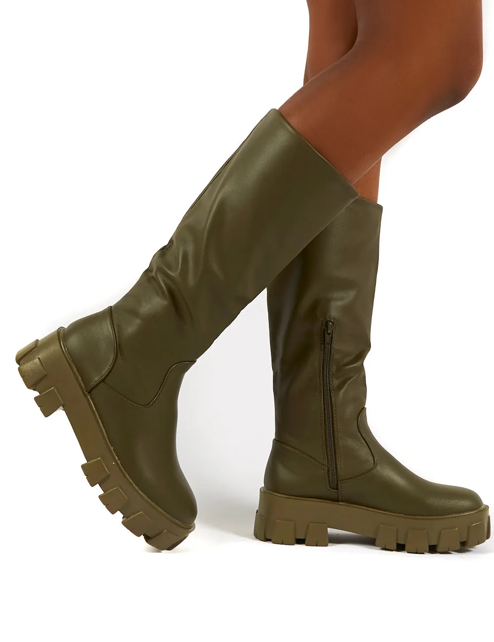 Karma Khaki Chunky Sole Knee High Boot sold by Public Desire product image thumbnail 3