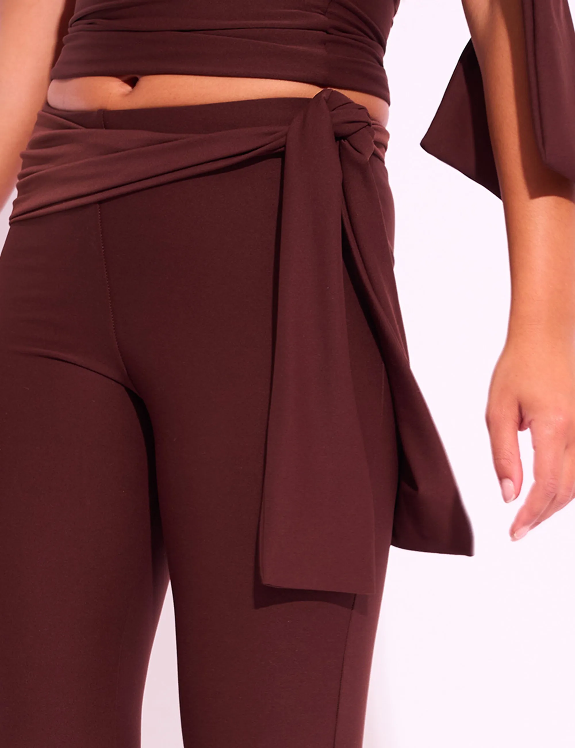 Knot Detail Tie Side Luxe Slinky Capri Pants Chocolate sold by Public Desire product image thumbnail 4