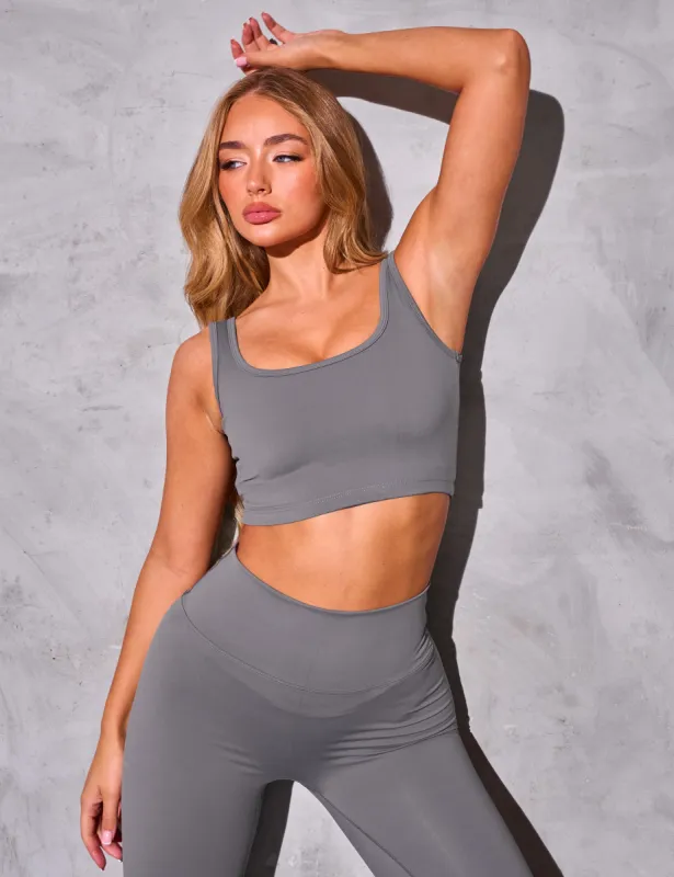 Kaiia Sculpt Square Neck Crop Top Slate Grey sold by Public Desire