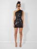 One Shoulder Ruched Metallic Mini Dress Black sold by Public Desire