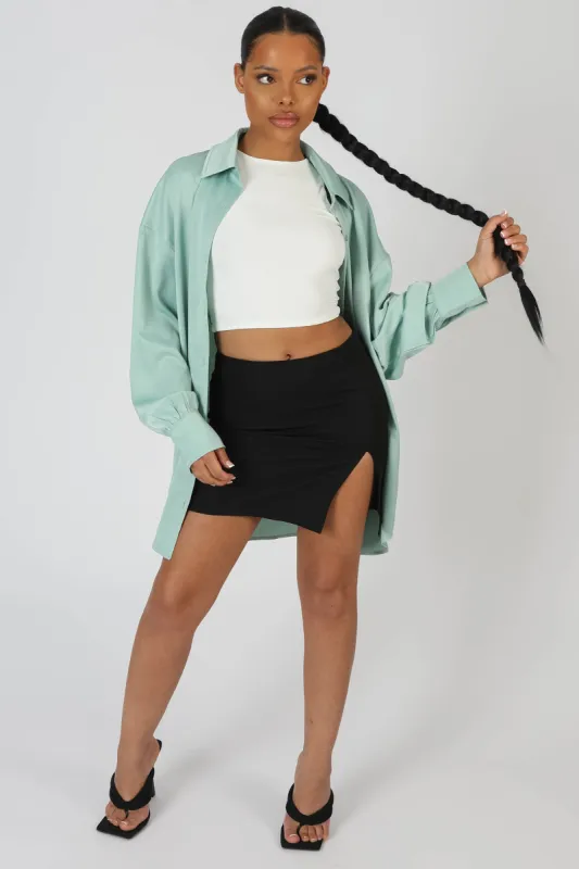 Satin Oversized Shirt Mint sold by Public Desire
