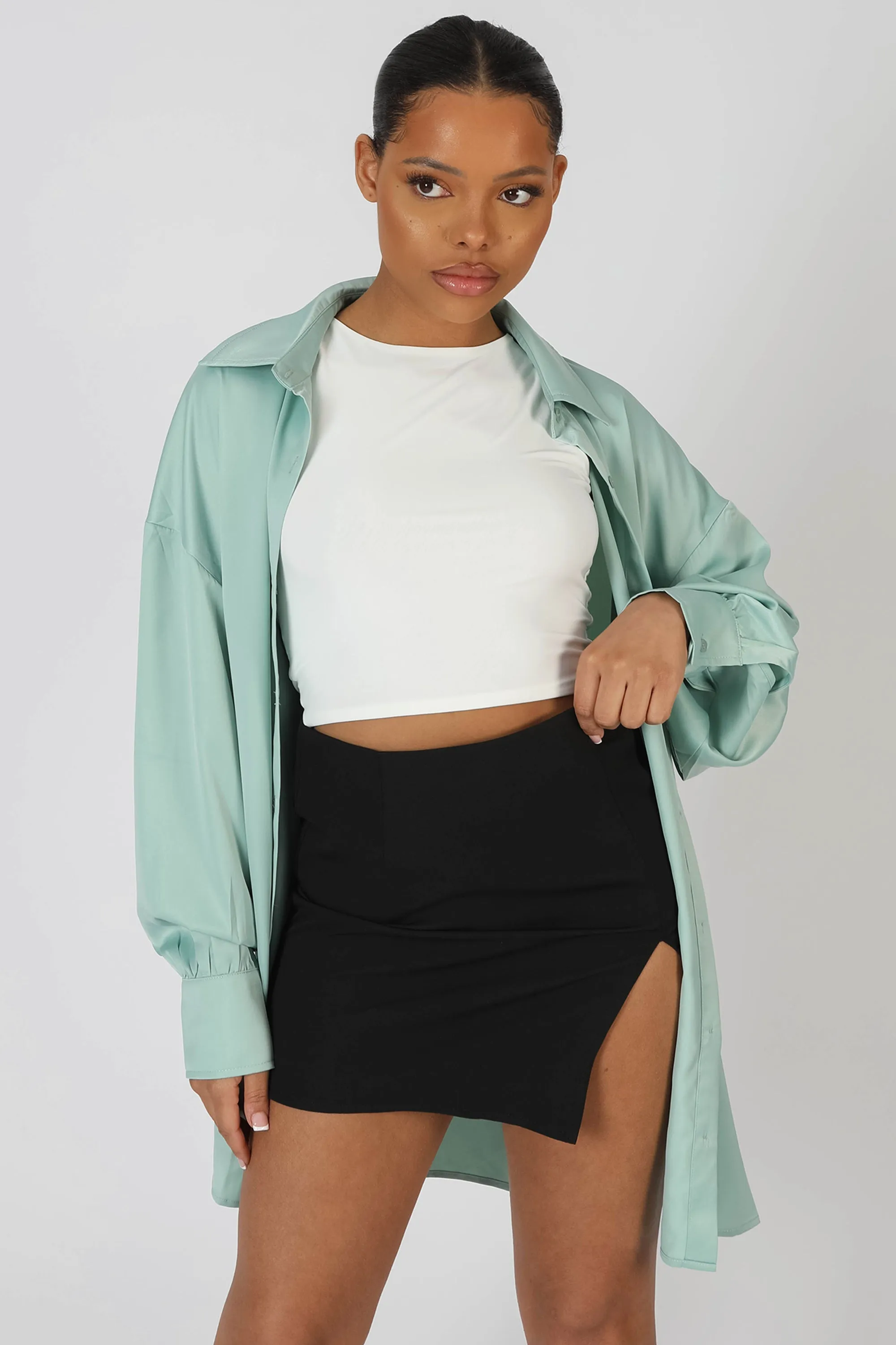 Satin Oversized Shirt Mint sold by Public Desire product image thumbnail 2