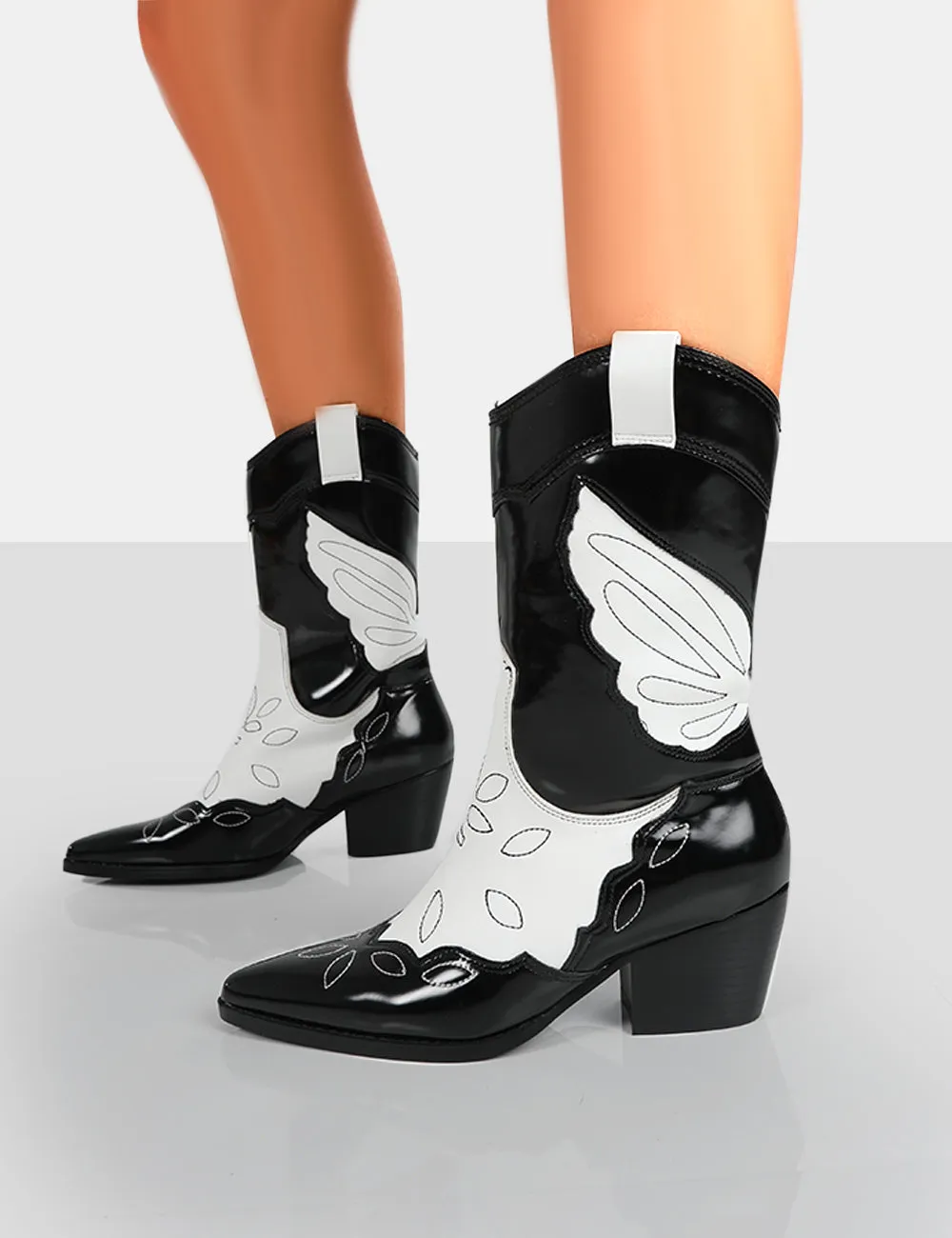 Howdy Black Patent Pointed Toe Western Cowboy Block Ankle Boots sold by Public Desire product image thumbnail 3