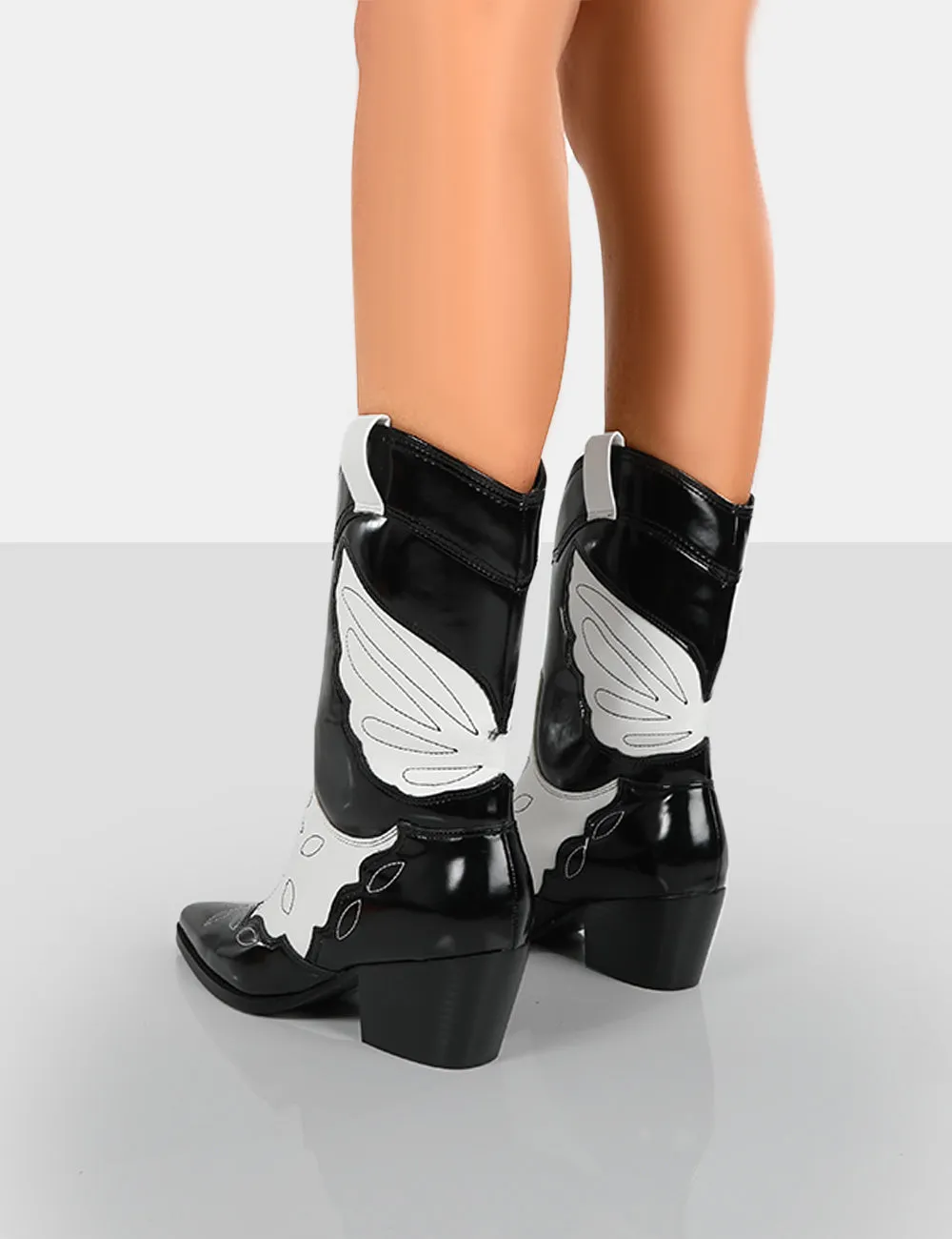 Howdy Black Patent Pointed Toe Western Cowboy Block Ankle Boots sold by Public Desire product image thumbnail 2