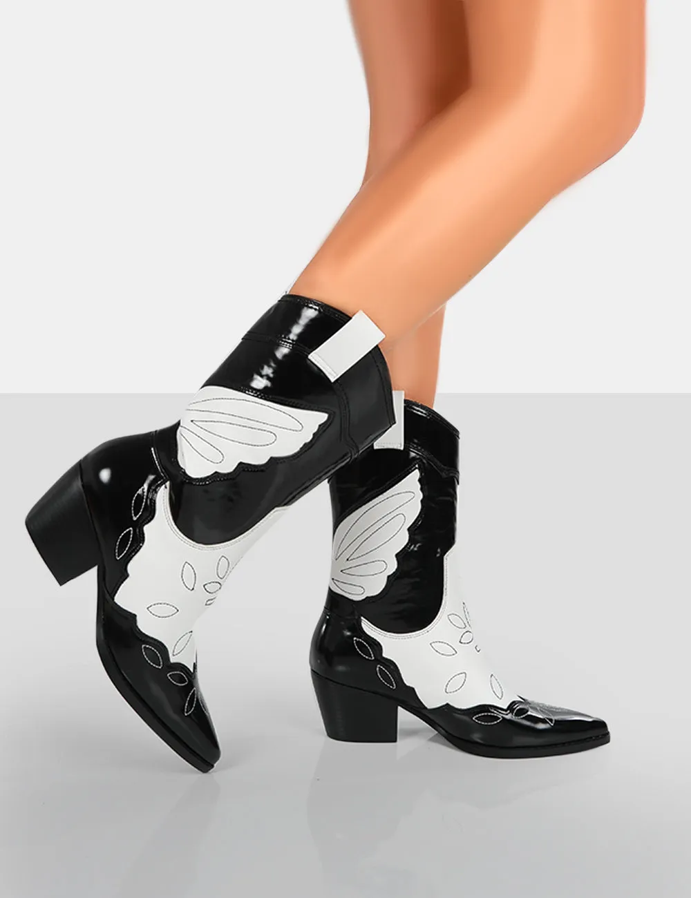 Howdy Black Patent Pointed Toe Western Cowboy Block Ankle Boots sold by Public Desire product image thumbnail 4