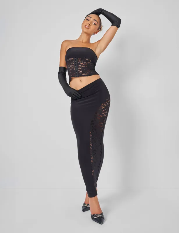 Public Desire Lace High Split Maxi Skirt Co-ord in Black sold by Public Desire